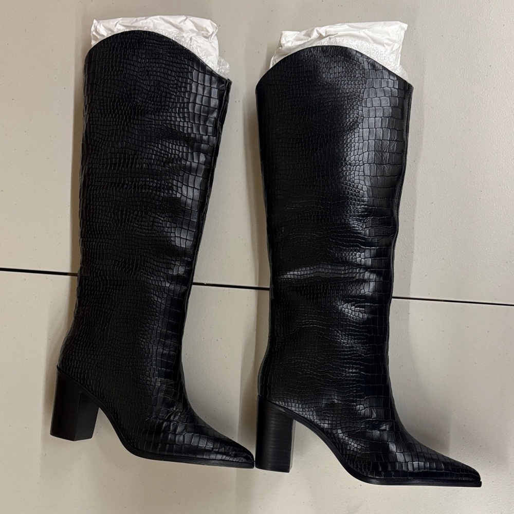 SCHUTZ MARYANA BLOCK WIDE CROCODILE BOOT